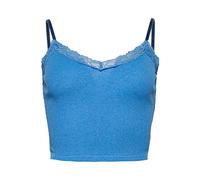 Superdry Damen Geripptes Trägertop mit Spitzenbesatz Blassrosa Blau Meliert M/L
