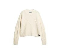 Superdry Damen Chunky Cable Knit Jumper Polo-Pullover, Leche de Coco Blanco,