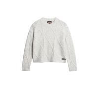 Superdry Damen Grobstrickpullover mit Zopfmuster Weiß-Grau Meliert 38