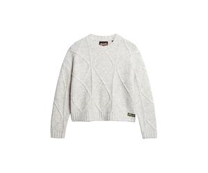 Superdry Damen Grobstrickpullover mit Zopfmuster Weiß-Grau Meliert 38