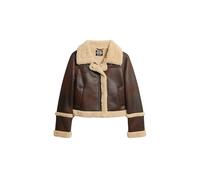 Superdry Damen Kurz geschnittene Pilotenjacke aus Lammfellimitat Dunkelbraun 38