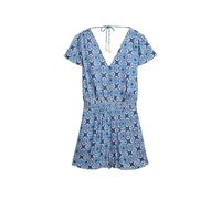 Superdry Damen Kurzärmeliger Playsuit mit Print Tala Kachelprint Bordüre Blau 38
