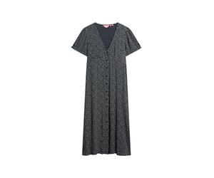 Superdry Damen Kurzärmeliges, bedrucktes Midikleid mit Knopfleiste Ditsy Geblümt Marineblau 42