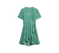 Superdry Damen Kurzärmeliges, bedrucktes Mini-Wickelkleid Blumen Blockprint Grün 36