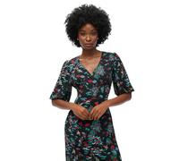 Superdry Damen Kurzärmeliges, transparentes Midikleid Kranich Schwarz Print 38