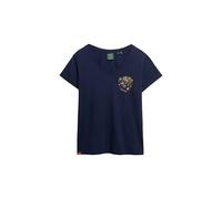 Superdry Damen Lässiges Suika T-Shirt in Metallic-Optik mit V-Ausschnitt Kräftiges Marineblau 40