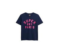 Superdry Damen Lässiges T-Shirt mit Glitzerlogo Kräftiges Marineblau Strukturiert 36