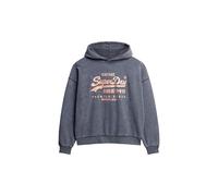 Kapuzensweatshirt SUPERDRY "VL METALLIC RELAXED HOOD", Damen, Gr. M, heavy backstage schwarz, Sweatware, Obermaterial: 100% Baumwolle, bedruckt, casual, oversize, Rundhals, Langarm Rippbündchen, Sweat