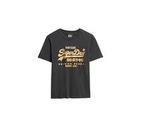 Superdry Damen Lässiges Vintage T-Shirt mit Metallic-Logo Mittleres Heavy Metal Schwarz 42