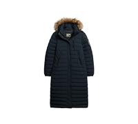 Superdry Damen Lang geschnittener Fuji Steppmantel mit Kapuze Nordisch Chrom Marineblau 40