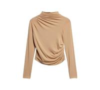 Superdry Damen Langärmeliges, Gerafftes Oberteil mit Stehkragen Bronze Braun 40