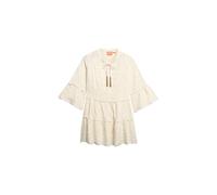 Superdry Damen Langärmeliges, gestuftes Ibiza Minikleid Staubig Ecru 44