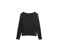 Superdry Damen Langärmeliges Jersey-Oberteil mit V-Ausschnitt Schwarz Metallic 38