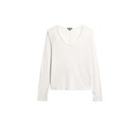 Superdry Damen Langärmeliges Jersey-Oberteil mit V-Ausschnitt Starlight Grau Meliert 40