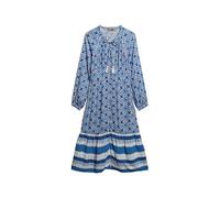 Superdry Damen Langärmeliges Midikleid mit Print Tala Kachelprint Bordüre Blau 40