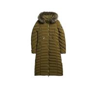 Superdry Damen Lange Fuji Jacke mit Kapuze mit Kunstfellbesatz Dunkel Olivgrün 40