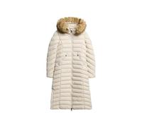 Superdry Damen Lange Fuji Jacke mit Kapuze mit Kunstfellbesatz Regentag Grau 40