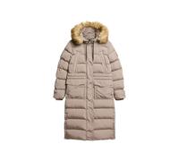 Superdry Damen Langer Everest Kunstfellmantel Dunkelbeige Strukturiert 38