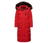 Superdry Damen Langer Everest Mantel mit Kunstfellbesatz Hohes Risiko Rot 42
