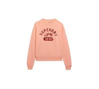 Sweatshirt SUPERDRY "EMBELLISHED VARSITY LOOSE CREW", Damen, Gr. M, orange (peach amber), Sweatware, Obermaterial: 100% Baumwolle, bedruckt, relaxed fit taillenbedeckt, Rundhals, Rippbündchen, Sweatsh