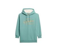 Superdry Damen Luxe Kapuzenkleid mit Logo in Metallic-Optik Öl Blau Grün 34-36