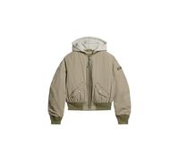 Bomberjacke SUPERDRY "HOODED MA1 BOMBER JACKET", Damen, Gr. XL, grün (light khaki grün), Web, Obermaterial: 70% Baumwolle, 30% Nylon, unifarben mit Farbeinsatz, casual, relaxed fit, Langarm Rippbündch