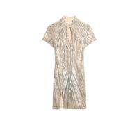 Superdry Damen Minikleid mit Pailletten und Mandarinkragen Silberfarbene Pailletten Im Art-Déco-Stil 40