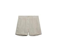 Superdry Damen Mittelhoch geschnittene Leinenshorts Hell Steinfarben Beige