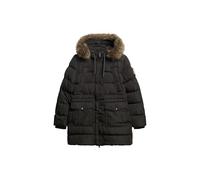 Superdry Damen Mittellanger Everest Steppmantel mit Kunstfellbesatz Schwarz 38
