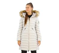 Superdry Damen Mittellanger Fuji Steppmantel mit Kapuze aus Kunstfell Mondlicht Grau 36