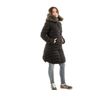 Superdry Damen Mittellanger Fuji Steppmantel mit Kapuze aus Kunstfell Schwarz 42
