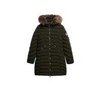 Superdry Damen Mittellanger Fuji Steppmantel mit Kapuze aus Kunstfell Surplus Goods Olivgrün 36