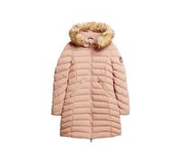 Superdry Damen Mittellanger Fuji Steppmantel mit Kapuze aus Kunstfell Winter Taupe 44