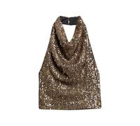 Superdry Damen Neckholder-Oberteil mit Wasserfallausschnitt und Pailletten Braun Gold Pailletten 38
