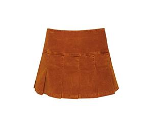 Superdry Damen Plissierter Vintage Minirock aus Cord Caramel Café 42