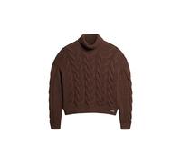 Superdry Damen Polopullover mit Ketten-Zopf-Muster Braun Chicorée Kaffee Twist 42