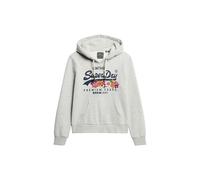 Superdry Damen Premium Hoodie mit Vintage Logo und Blumenmotiv Gletschergrau Meliert 38