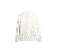 Superdry Damen Hochgeschlossener Pullover mit Zopfmuster Wollweiß 40