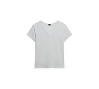 Superdry Damen Strukturiertes T-Shirt mit V-Ausschnitt und Stickerei Ashley Blau/Weiß Gestreift 42