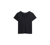 Superdry Damen Strukturiertes T-Shirt mit V-Ausschnitt und Stickerei Finster Marineblau 42