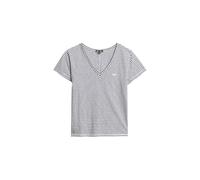 Superdry Damen Strukturiertes T-Shirt mit V-Ausschnitt und Stickerei Marineblau Optik Gestreift 40