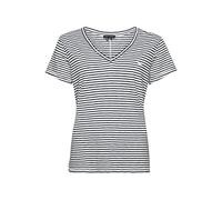 Superdry Damen Strukturiertes T-Shirt mit V-Ausschnitt und Stickerei Marineblau Optik Gestreift 40