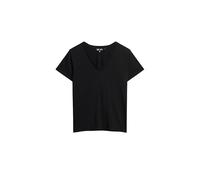 V-Shirt SUPERDRY "STUDIOS SLUB EMB VEE TEE", Damen, Gr. XS, schwarz, Single Jersey, Obermaterial: 60% Baumwolle, 40% Lyocell, unifarben, lässig geschnitten hüftlang, V-Ausschnitt, geschnittene Kante, 