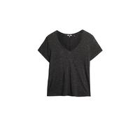 Superdry Damen Strukturiertes T-Shirt mit V-Ausschnitt und Stickerei Schwarz Metallic 40
