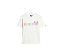 Superdry Damen T-Shirt in lässiger Passform mit Regenbogen-Logo Ecru 42