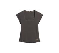 Superdry Damen T-Shirt mit eckigem Ausschnitt - schmale Passform Anthrazit 44