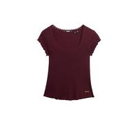 Superdry Damen T-Shirt mit eckigem Ausschnitt - schmale Passform Portweinrot 40