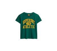 Superdry Damen Tailliertes, beflocktes Varsity T-Shirt Dunkles Waldgrün 44