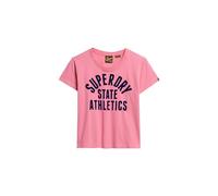Superdry Damen Tailliertes, beflocktes Varsity T-Shirt Neonpink 42