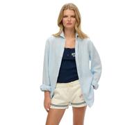 Superdry Damen Übergroßes Casual Leinenhemd mit Langen Ärmeln Meerschaum Blau Gestreift XXL